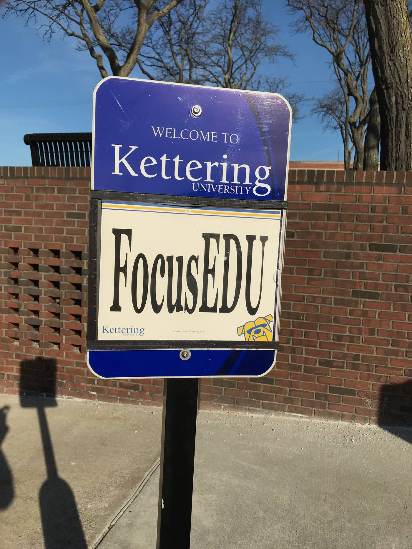 Welcome to Kettering University signage featuring focusEDU, marking a campus partnership in admissions consulting